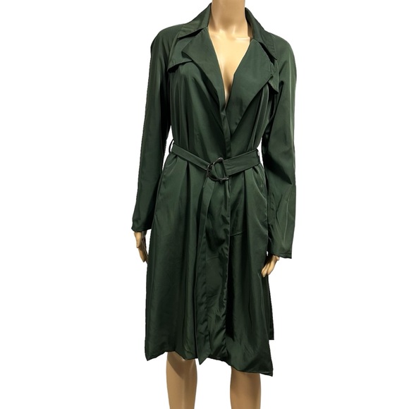 Zara Basic Green Belted Open Front Trench Coat with Pockets Womens XS - Picture 15 of 15